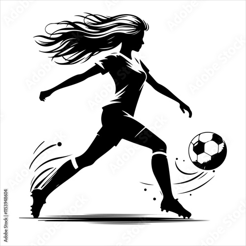 
Female soccer player silhouette vector. Women Soccer Player icon silhouette illustration
