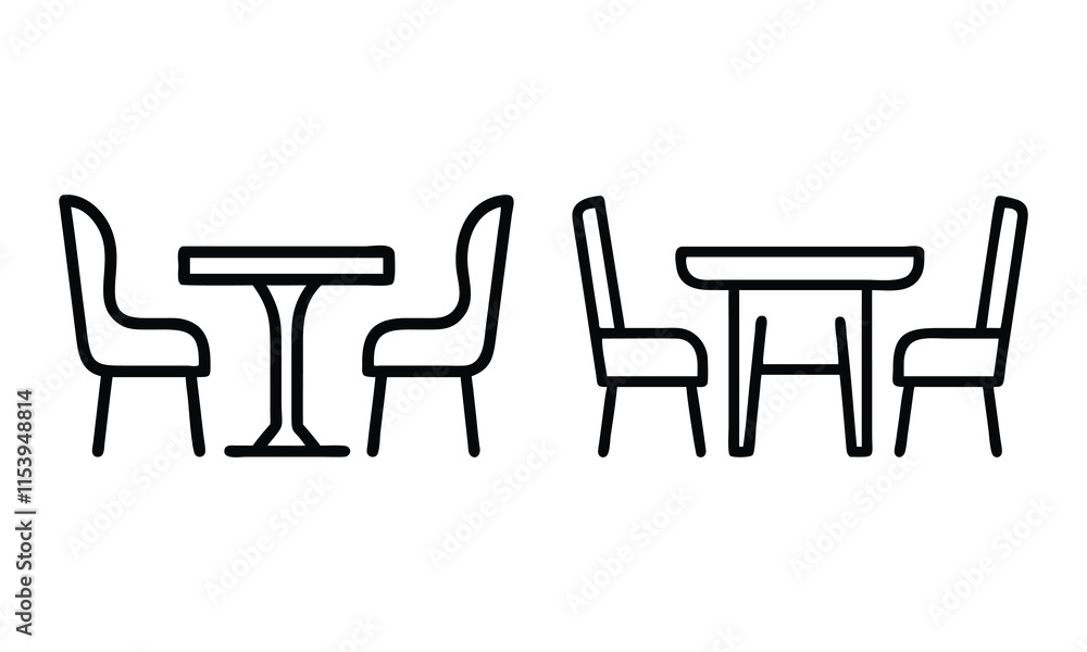 Dining Table and Chair Set Line Art, Black and white line art illustration of two dining table and chair sets, featuring minimalist designs for modern dining or kitchen spaces.
Dining Table and Chair Set Line Art, Black and white line art illustration of two dining table and chair sets, featuring minimalist designs for modern dining or kitchen spaces.