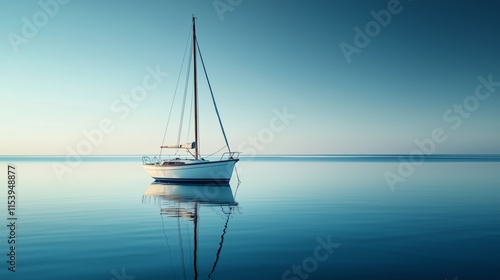 Serene Sailboat on Calm Waters at Dawn with Reflective Surface