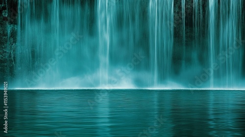 Ethereal Mist Cascading Over Waterfalls in Green Hue