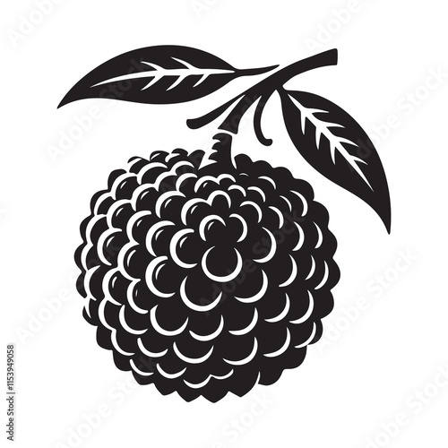 Lychee Silhouette Vector Illustration, Solid White Background.