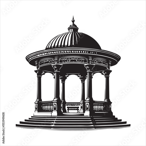 Gazebo rotunda silhouette vector. Gazebo icon. Pavilion gazebo vector icon silhouette illustration