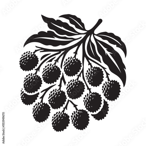 Lychee Silhouette Vector Illustration, Solid White Background.