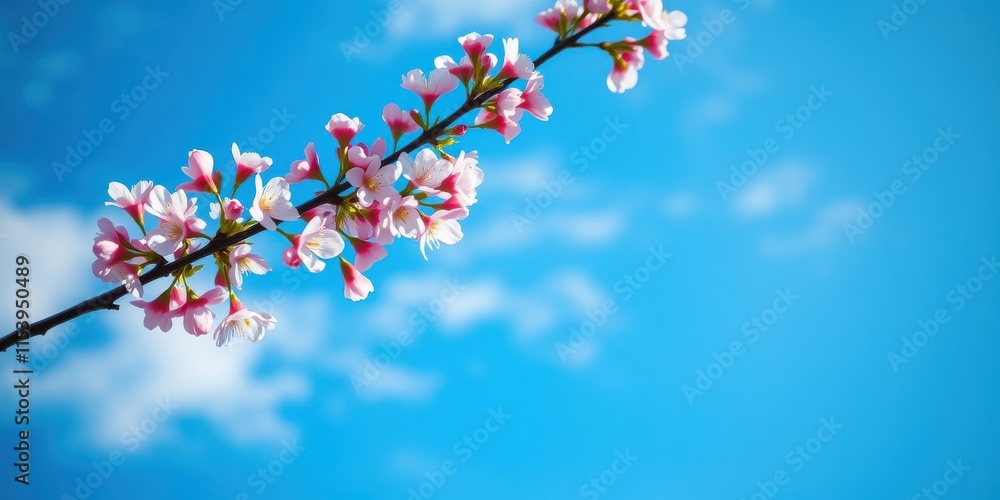 Delicate Pink Blossoms on a Branch Against a Vivid Blue Sky Delicate Pink Blossoms on a Branch Against a Vivid Blue Sky