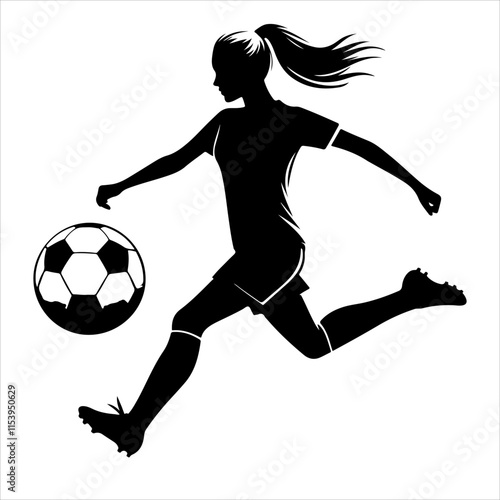 Female soccer player silhouette vector. Women Soccer Player icon silhouette illustration
