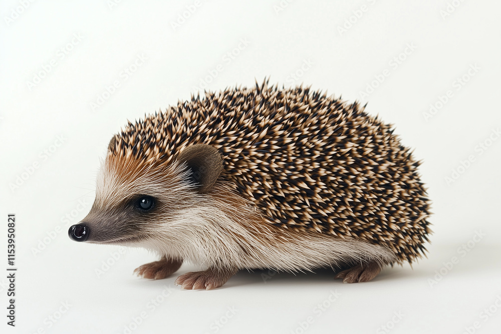 Fototapeta premium Selective focus porcupine isolated on white background, Portrait of mini hedgehog on white.