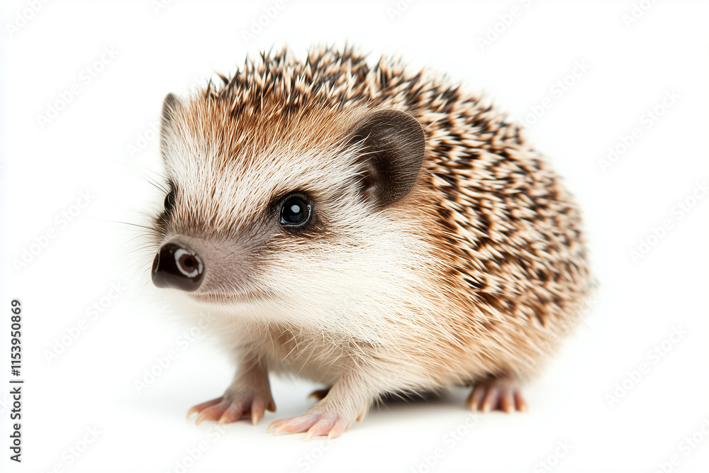 Fototapeta premium Selective focus porcupine isolated on white background, Portrait of mini hedgehog on white.