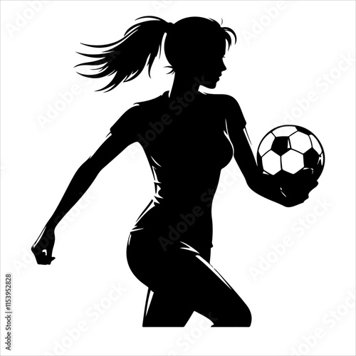 Female soccer player silhouette vector. Women Soccer Player icon silhouette illustration
