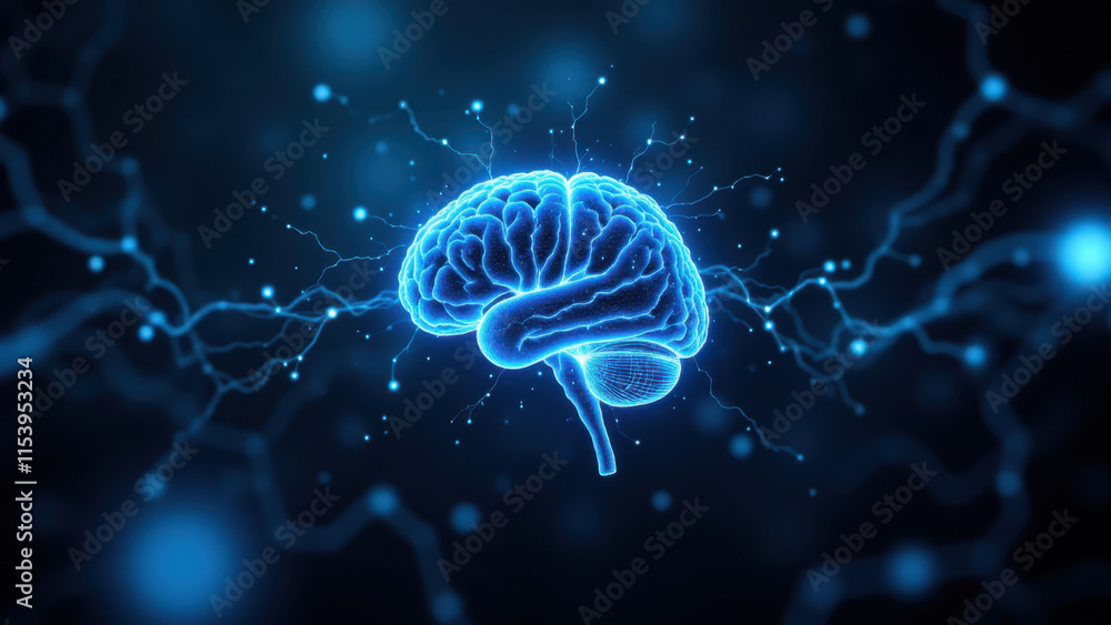 A vivid illustration of a brain with an emphasis on the Vagus Nerve Stimulation, VNS. A vivid illustration of a brain with an emphasis on the Vagus Nerve Stimulation, VNS.