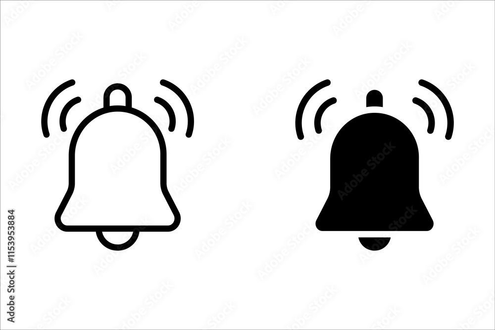 Notification ringing bell icon set on white background Notification ringing bell icon set on white background
