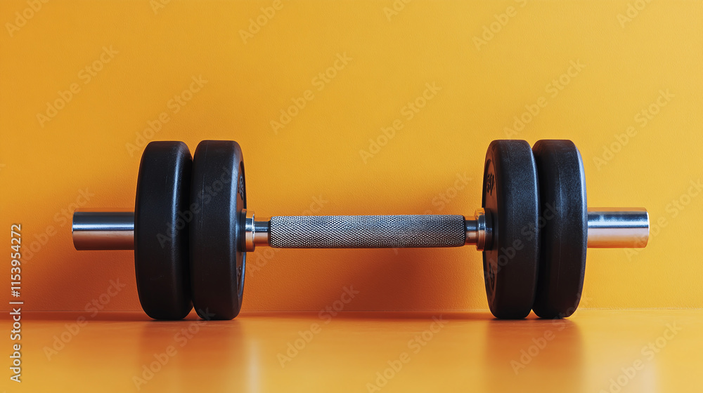 Gym dumbbell illustration on orange background, copy space. fitness sport workout training or exercise equipment, bodybuilding and weightlifting, muscle power and strength, healthy active lifestyle. Gym dumbbell illustration on orange background, copy space. fitness sport workout training or exercise equipment, bodybuilding and weightlifting, muscle power and strength, healthy active lifestyle.