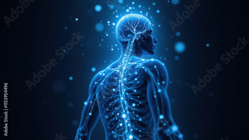 Vagus Nerve Stimulation - A vivid illustration of a human head and neck with an emphasis on the vagus nerve being stimulated. photo