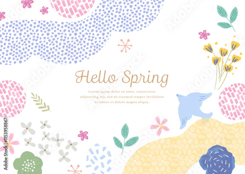 春の鳥と花　パステルカラーのイラスト