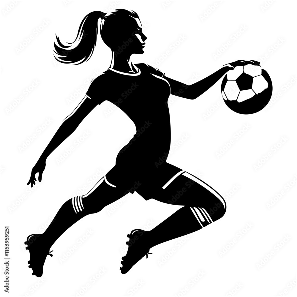 Female soccer player silhouette vector. Women Soccer Player icon silhouette illustration
