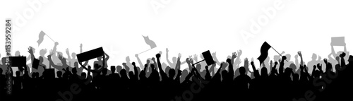 Protest crowd holding up placard style isolated on white background