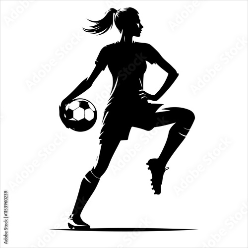 Female soccer player silhouette vector. Women Soccer Player icon silhouette illustration
