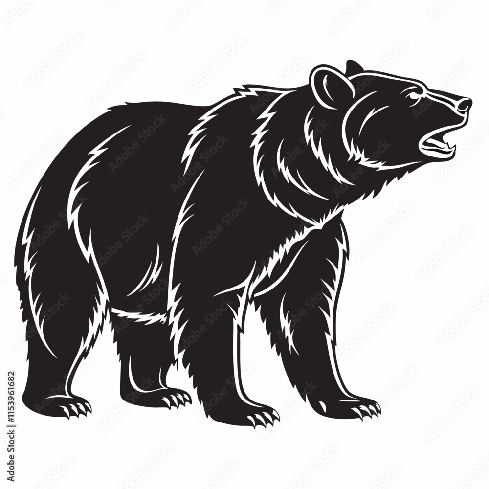 Fototapeta premium Bear vector silhouette black design white background