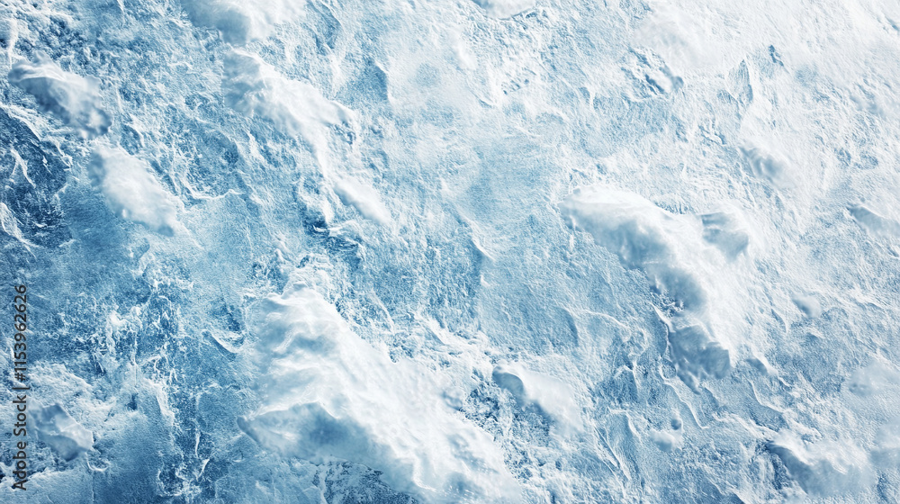 Obraz premium Aerial view of textured ocean surface with waves and foam