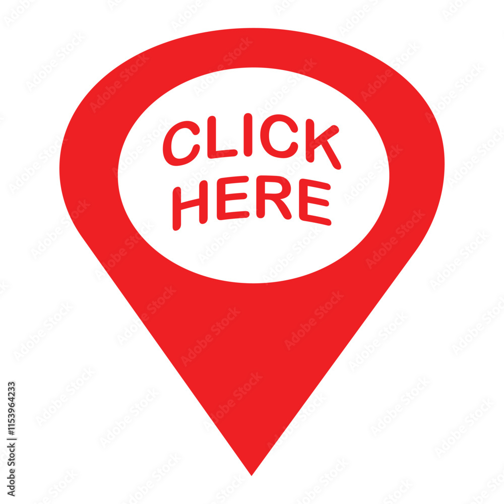 Click here logo symbol pointer icon. Simple red pointer icon isolated on white background. For location maps. Vector isolated illustration. EPS 10 Click here logo symbol pointer icon. Simple red pointer icon isolated on white background. For location maps. Vector isolated illustration. EPS 10