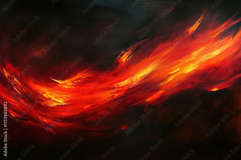 dynamic abstract painting of sweeping red and orange brushstrokes against dark background dynamic abstract painting of sweeping red and orange brushstrokes against dark background