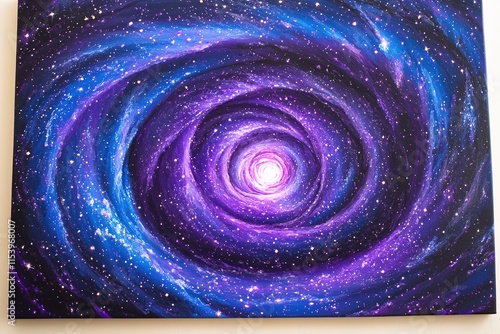 swirling galactic vortex in vibrant purples and blues with glowing core surrounded by millions of tiny stars photo