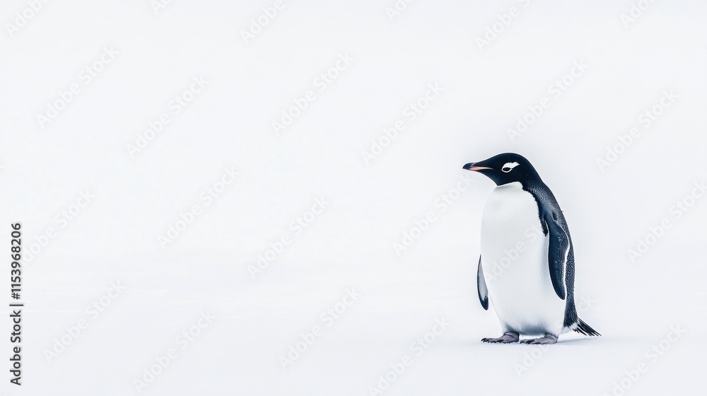 Fototapeta premium Adelie penguin standing on snow, Antarctica.