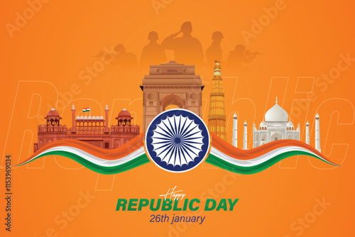 Republic Day Banner, with red fort, tricolor flag, republic day Poster, Happy  Republic Day