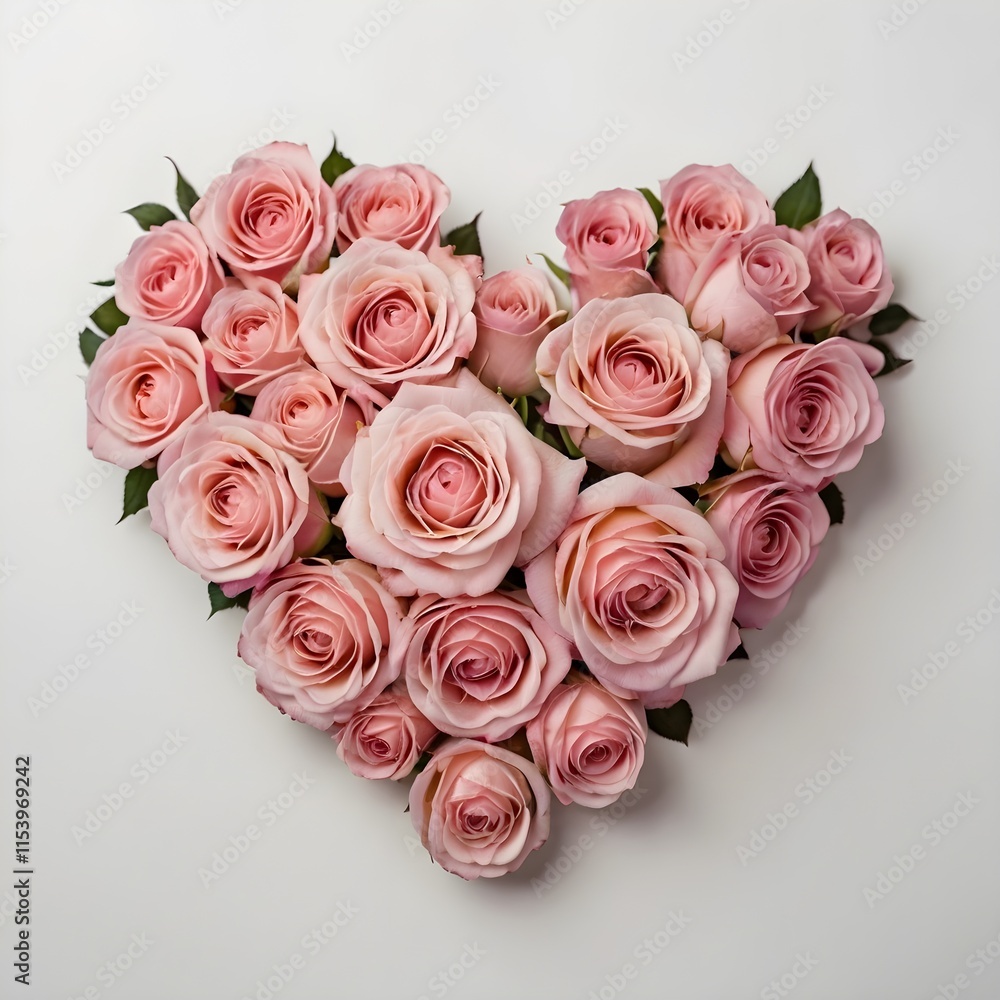 pink roses form in heart shape with green leaves symbolizing love and romance, perfect for valentine's day or romantic occasions on white background pink roses form in heart shape with green leaves symbolizing love and romance, perfect for valentine's day or romantic occasions on white background