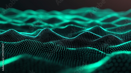 A captivating digital landscape featuring intricate waves of glowing green dots, representing depth and connectivity