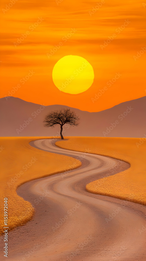 Obraz premium Sunset Landscape 3D Illustration