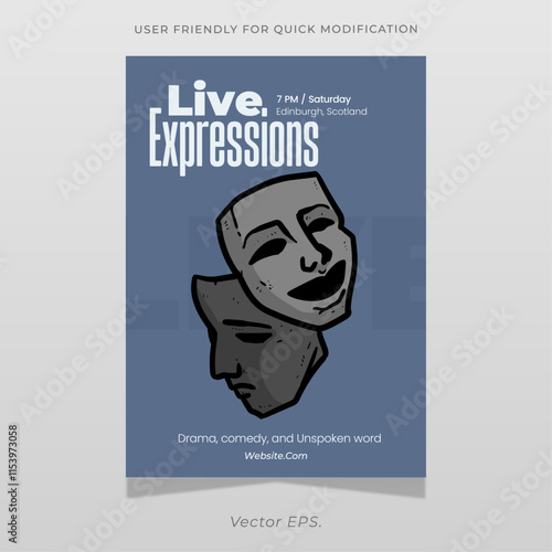 Modern Theater Festival Poster with Comedy and Drama Masks