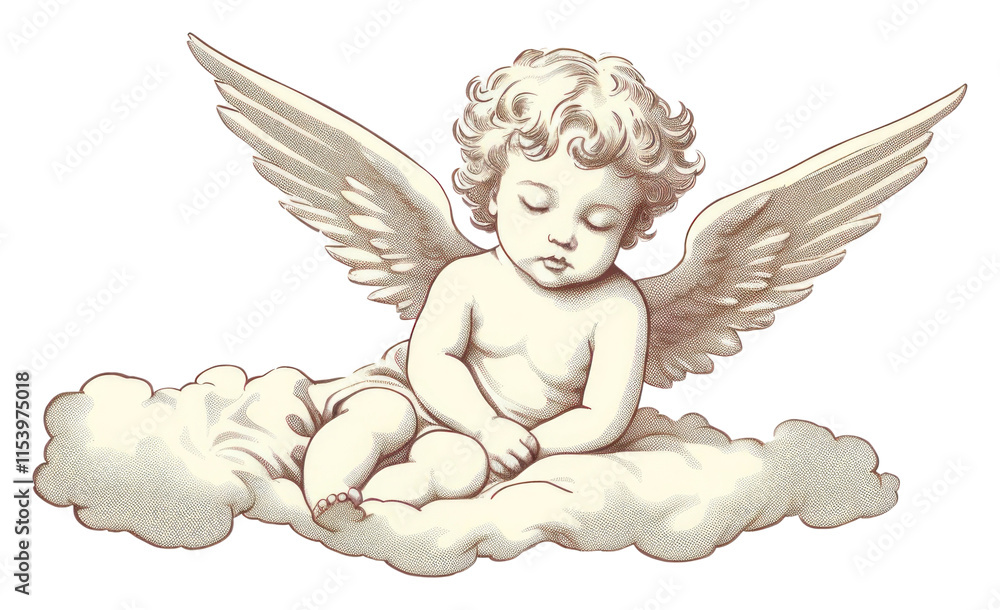 Naklejka premium PNG Cherub drawing angel cloud.