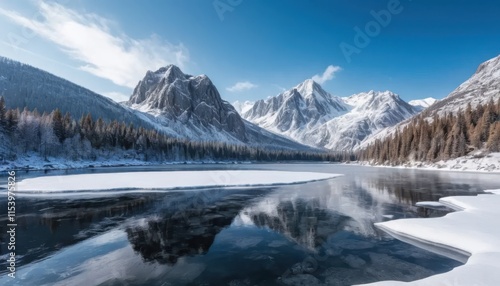 Wallpaper Mural Frozen Mountain Lake Reflecting Snowy Peaks Torontodigital.ca