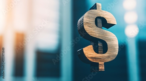 A close-up shot of a wooden dollar sign symbol, representing finance, investment, and wealth in a modern business landscape. Ideal for financial themes and commercial projects. photo