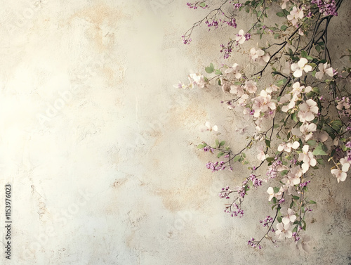 Softly lit photography background featuring delicate flowers and textured wall