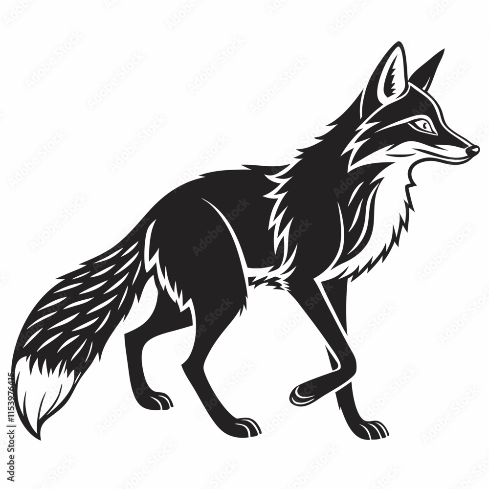 Fototapeta premium Fox vector silhouette black design white background