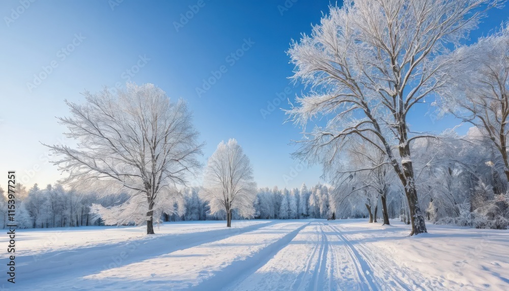 Fototapeta premium Winter Wonderland: Snowy Trees Under a Clear Blue Sky