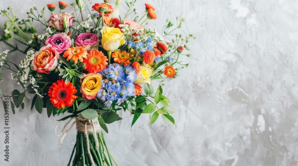 Fototapeta premium Vibrant colorful flower bouquet on textured background.