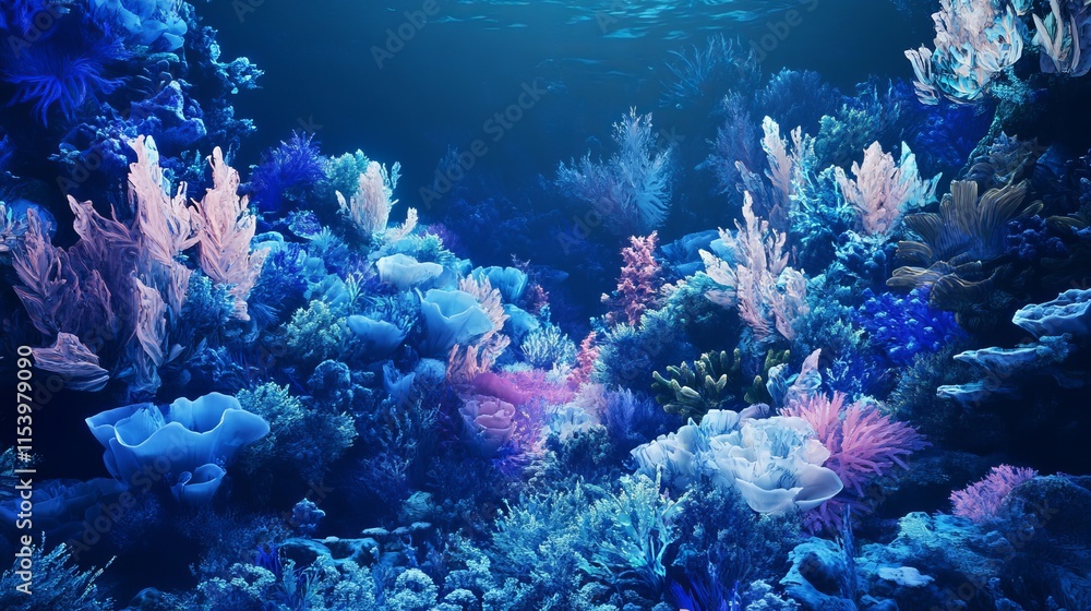 Obraz premium Vibrant Coral Reef Teeming With Diverse Marine Life in Clear Blue Waters Under Sunlight