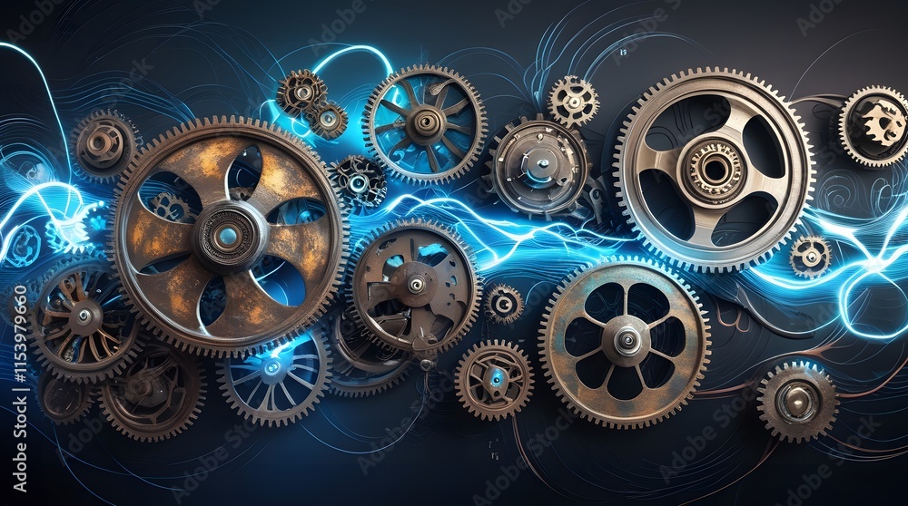 Fototapeta premium Mechanical Gears and Digital Circuitry Fusion