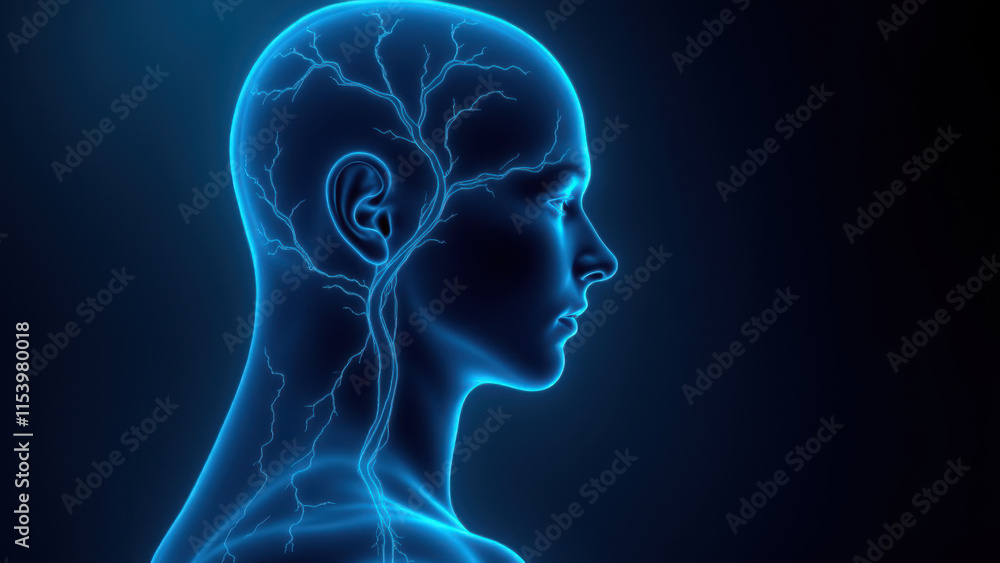 Vagus Nerve Stimulation - MRI Brain Illustration with Lightning Bolts Vagus Nerve Stimulation - MRI Brain Illustration with Lightning Bolts
