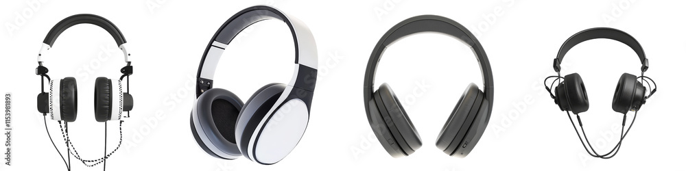Transparent background PNG image of black headphones, generated through AI technology. Transparent background PNG image of black headphones, generated through AI technology.