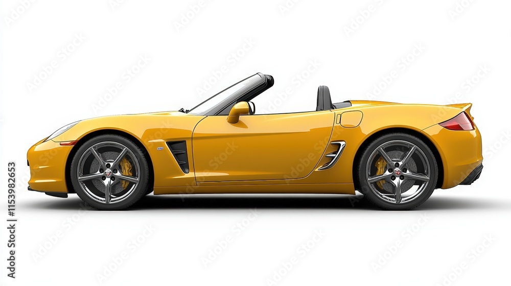 Yellow convertible sports car, side view, isolated on white background. Yellow convertible sports car, side view, isolated on white background.