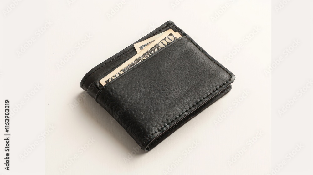 Black leather wallet with cash. Black leather wallet with cash.