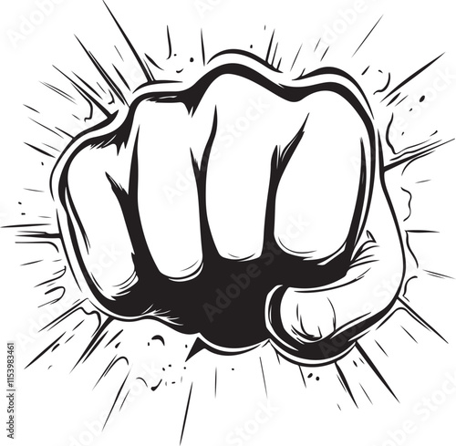 Punching hand vector illustration, Cartoon fist punching in a pop art