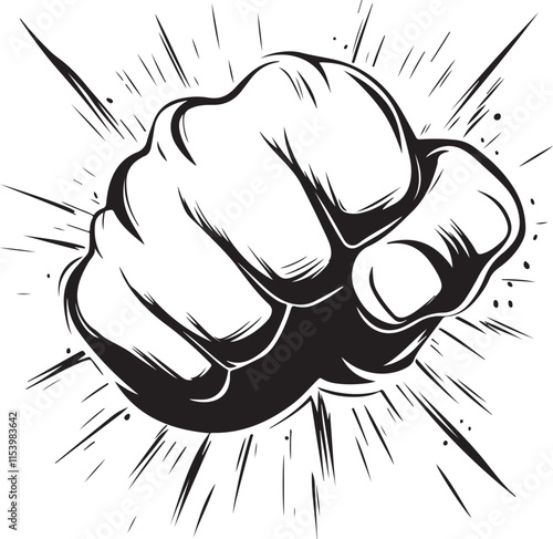 Punching hand vector illustration, Cartoon fist punching in a pop art