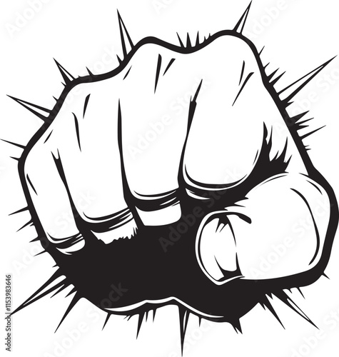 Punching hand vector illustration, Cartoon fist punching in a pop art