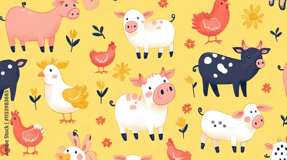 Cheerful farm animals seamless pattern. Cheerful farm animals seamless pattern.