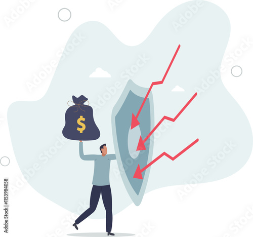 Financial security, money loss or wealth protection, defense from cyber attack or economic recession concept.flat characters.