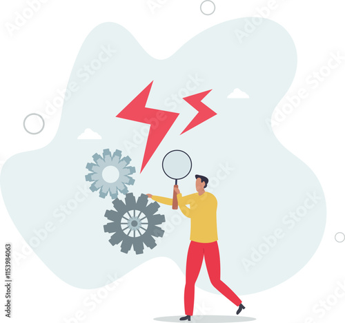 Analyze problem to fix the process, solving business issue for smooth workflow, project management or development concept.flat characters.